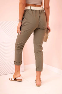 Women's viscose trousers with belt ART3922 / – Khaki цвет / color | Lexline Fashion