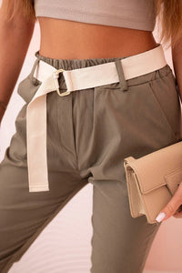 Women's viscose trousers with belt ART3922 / – Khaki цвет / color | Lexline Fashion