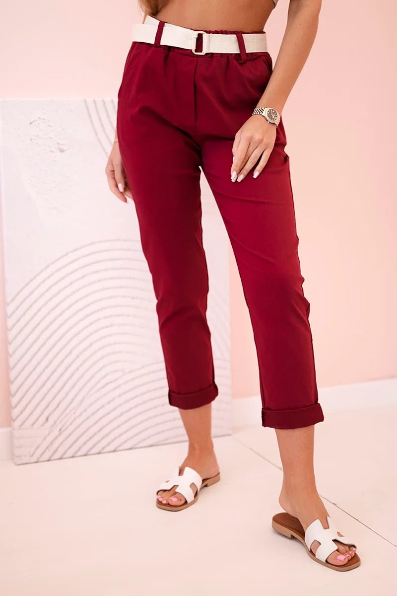 Women's viscose trousers with belt ART3922 / – Maroon цвет / color | Lexline Fashion