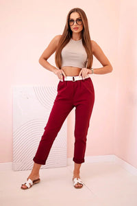 Women's viscose trousers with belt ART3922 / – Maroon цвет / color | Lexline Fashion