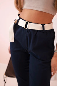 Women's viscose trousers with belt ART3922 / – Navy blue цвет / color | Lexline Fashion