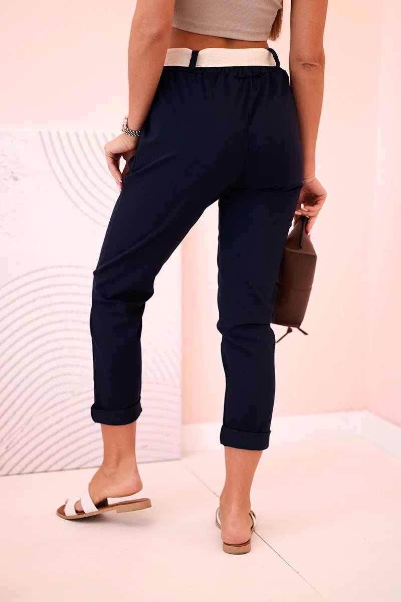 Women's viscose trousers with belt ART3922 / – Navy blue цвет / color | Lexline Fashion