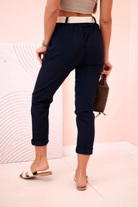 Women's viscose trousers with belt ART3922 / – Navy blue цвет / color | Lexline Fashion
