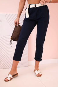 Women's viscose trousers with belt ART3922 / – Navy blue цвет / color | Lexline Fashion