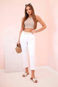Women's viscose trousers with belt ART3922 / – White цвет / color | Lexline Fashion