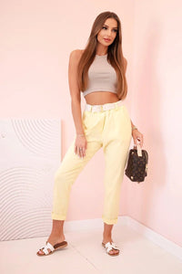Women's viscose trousers with belt ART3922 / – Yellow цвет / color | Lexline Fashion