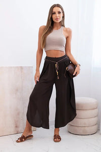 Women's viscose trousers with leg slit 81378 / – Brown цвет / color | Lexline Fashion