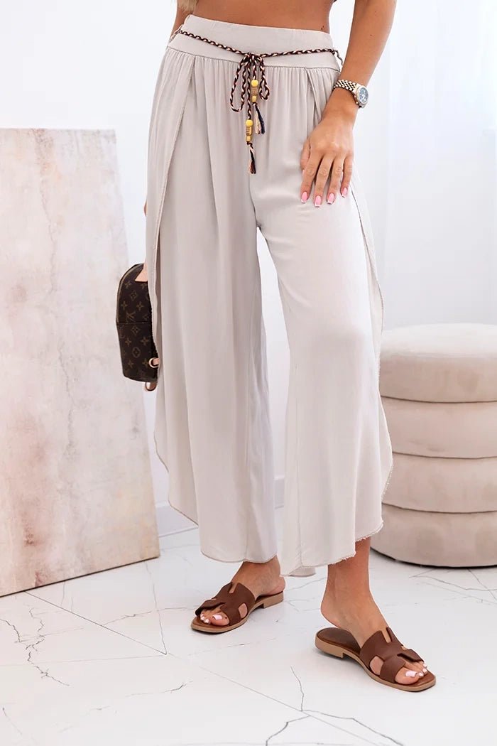 Women's viscose trousers with leg slit 81378 / – Dark Beige цвет / color | Lexline Fashion