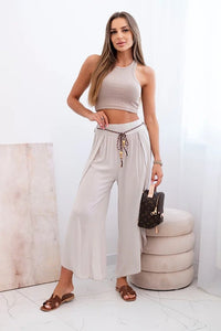 Women's viscose trousers with leg slit 81378 / – Dark Beige цвет / color | Lexline Fashion