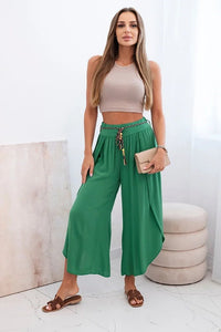 Women's viscose trousers with leg slit 81378 / – Green цвет / color | Lexline Fashion