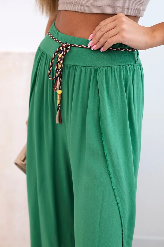 Women's viscose trousers with leg slit 81378 / – Green цвет / color | Lexline Fashion