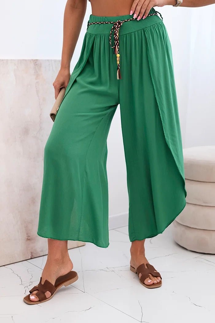 Women's viscose trousers with leg slit 81378 / – Green цвет / color | Lexline Fashion