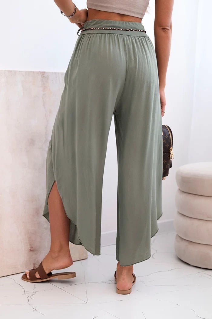 Women's viscose trousers with leg slit 81378 / – Khaki цвет / color | Lexline Fashion