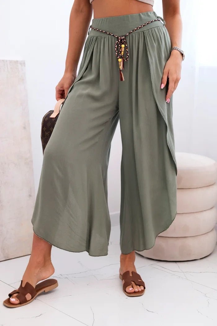 Women's viscose trousers with leg slit 81378 / – Khaki цвет / color | Lexline Fashion
