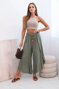 Women's viscose trousers with leg slit 81378 / – Khaki цвет / color | Lexline Fashion