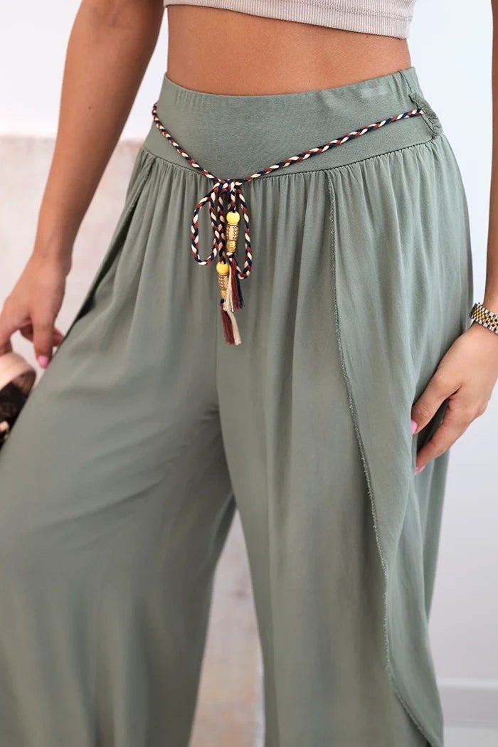 Women's viscose trousers with leg slit 81378 / – Khaki цвет / color | Lexline Fashion