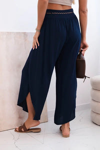 Women's viscose trousers with leg slit 81378 / – Navy blue цвет / color | Lexline Fashion