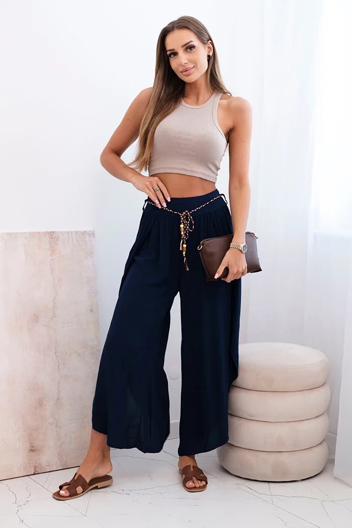 Women's viscose trousers with leg slit 81378 / – Navy blue цвет / color | Lexline Fashion