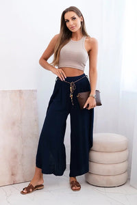 Women's viscose trousers with leg slit 81378 / – Navy blue цвет / color | Lexline Fashion