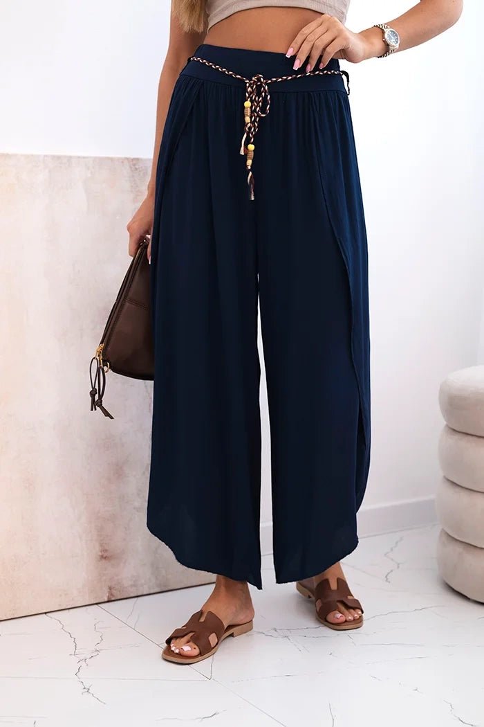 Women's viscose trousers with leg slit 81378 / – Navy blue цвет / color | Lexline Fashion