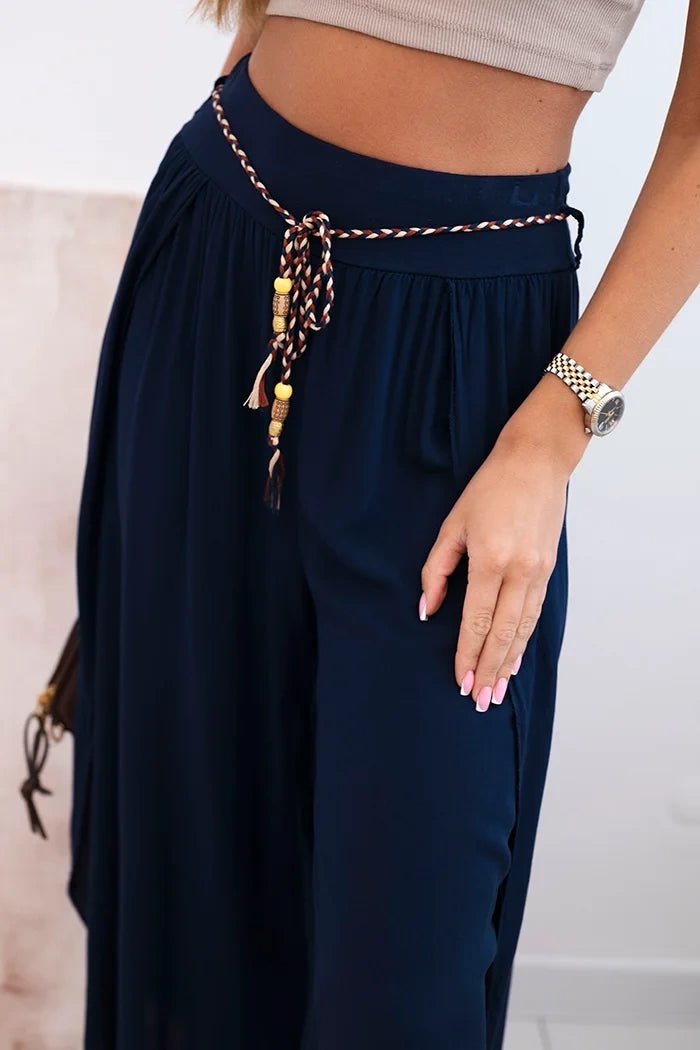 Women's viscose trousers with leg slit 81378 / – Navy blue цвет / color | Lexline Fashion