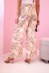 Women's wide - leg trousers with floral print 5761 / – Beige || Yellow цвет / color | Lexline Fashion