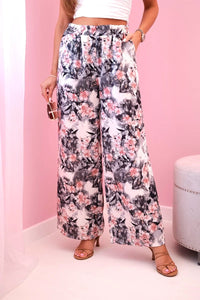 Women's wide - leg trousers with floral print 5761 / – Black цвет / color | Lexline Fashion