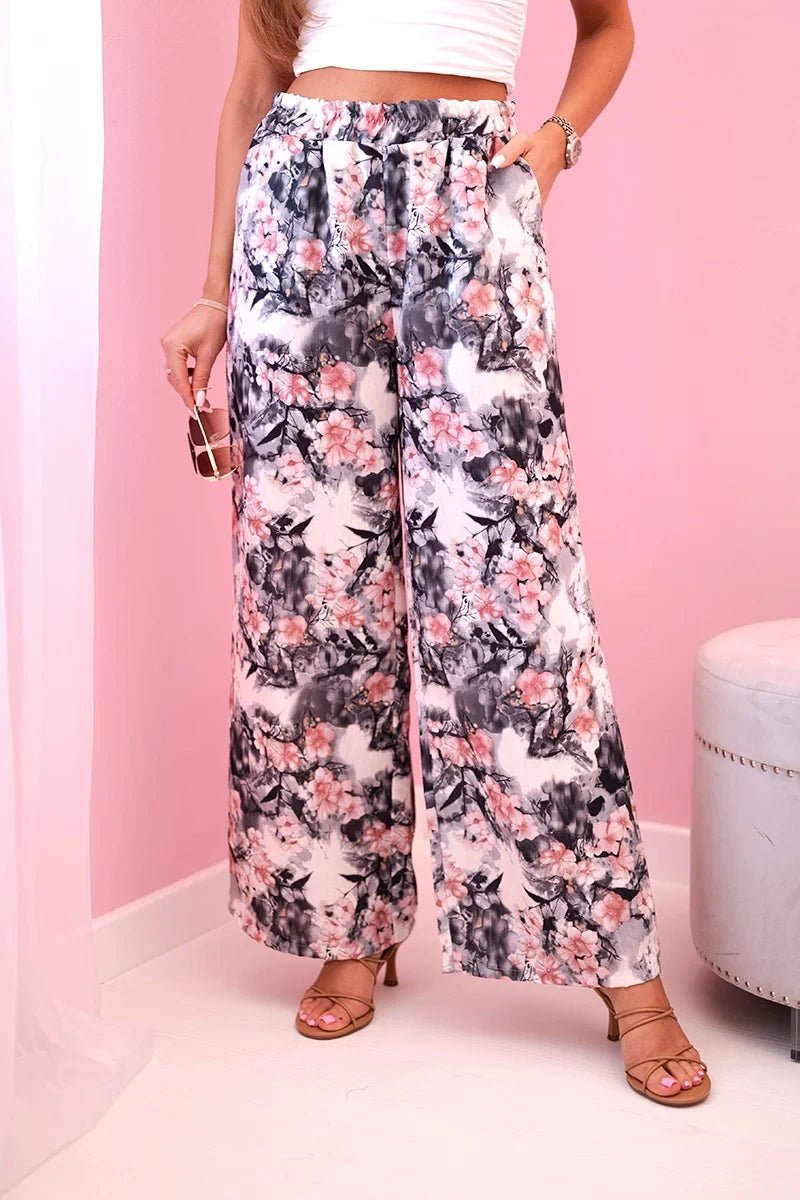 Women's wide - leg trousers with floral print 5761 / – Black цвет / color | Lexline Fashion