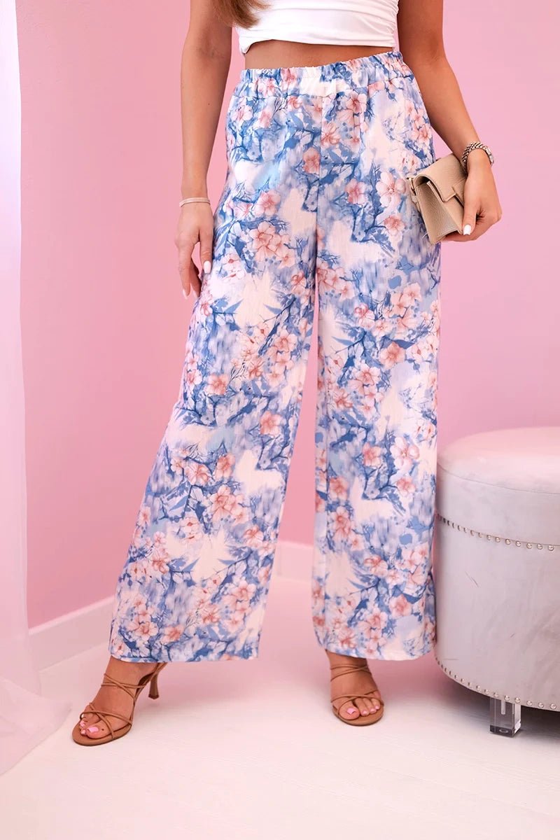 Women's wide - leg trousers with floral print 5761 / – Blue цвет / color | Lexline Fashion