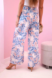 Women's wide - leg trousers with floral print 5761 / – Blue цвет / color | Lexline Fashion