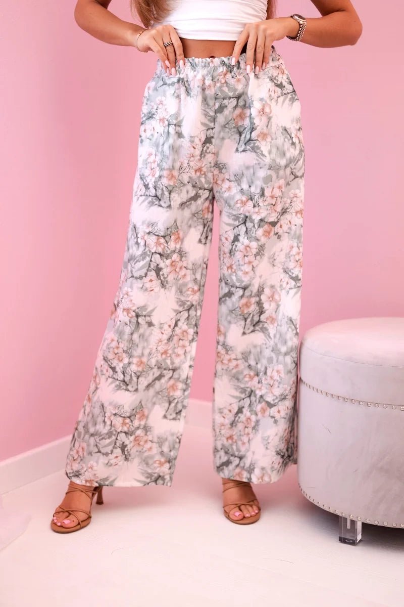Women's wide - leg trousers with floral print 5761 / – Dark Mint цвет / color | Lexline Fashion