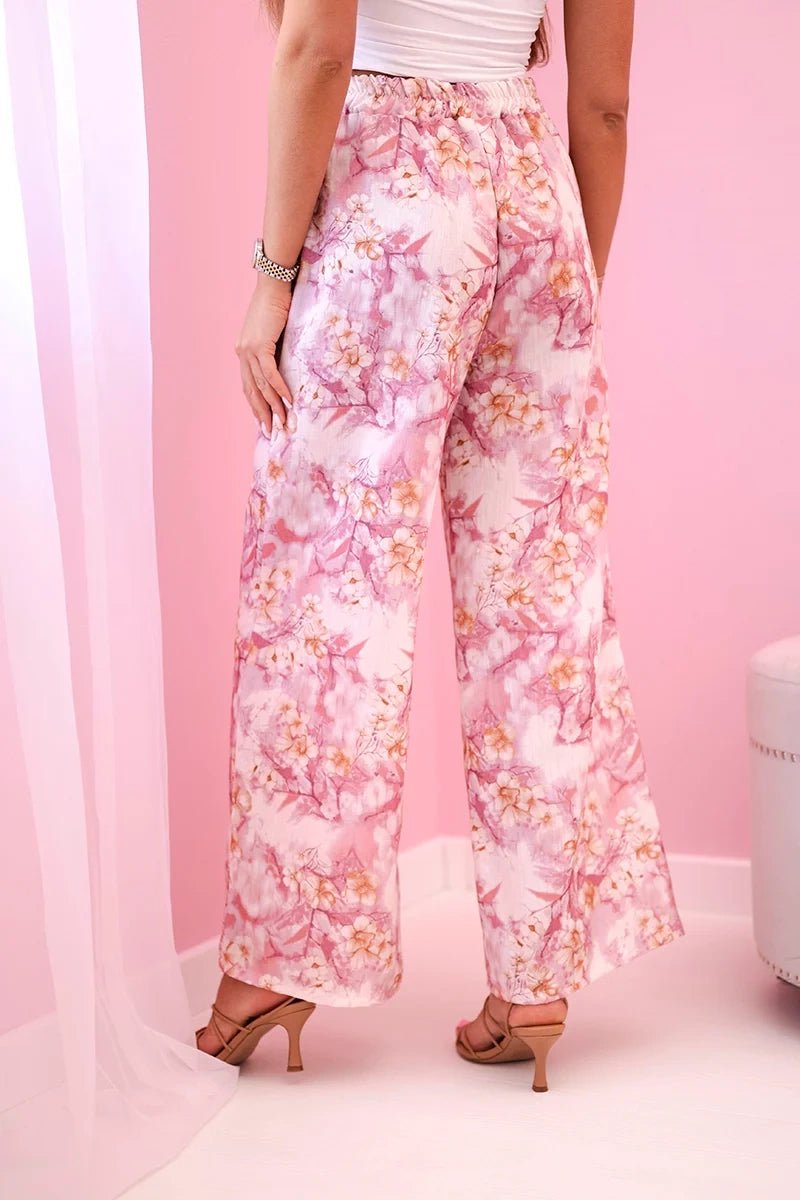 Women's wide - leg trousers with floral print 5761 / – Pink цвет / color | Lexline Fashion