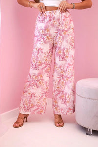 Women's wide - leg trousers with floral print 5761 / – Pink цвет / color | Lexline Fashion