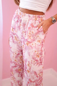 Women's wide - leg trousers with floral print 5761 / – Pink цвет / color | Lexline Fashion