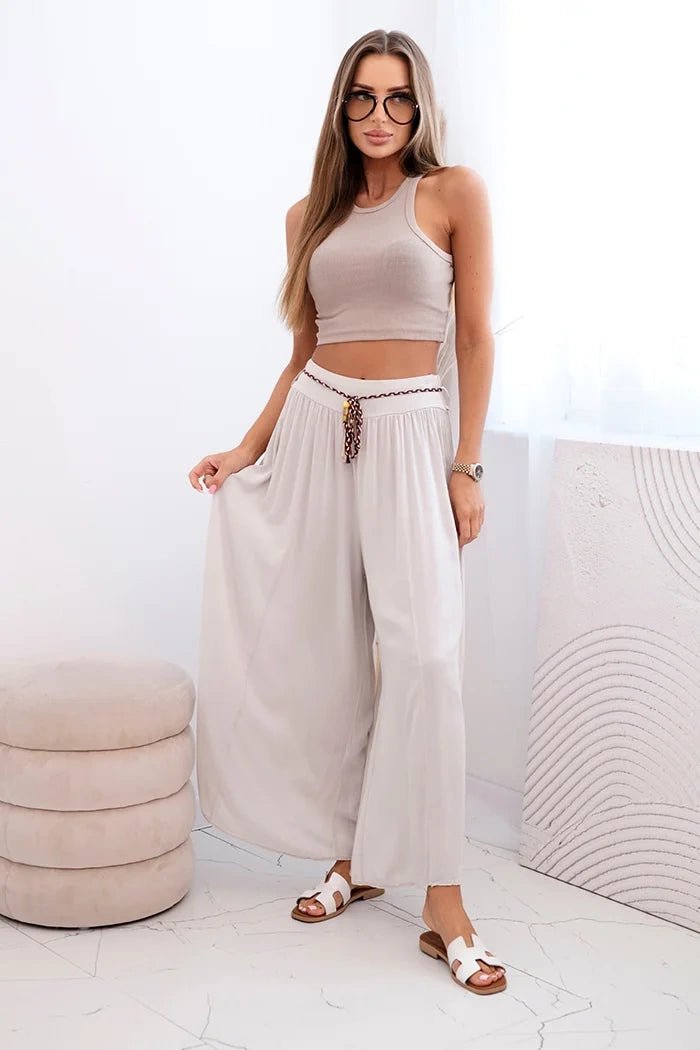 Women's wide - leg viscose trousers 81733 / – Dark Beige цвет / color | Lexline Fashion