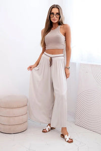 Women's wide - leg viscose trousers 81733 / – Dark Beige цвет / color | Lexline Fashion