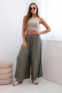 Women's wide - leg viscose trousers 81733 / – Khaki цвет / color | Lexline Fashion