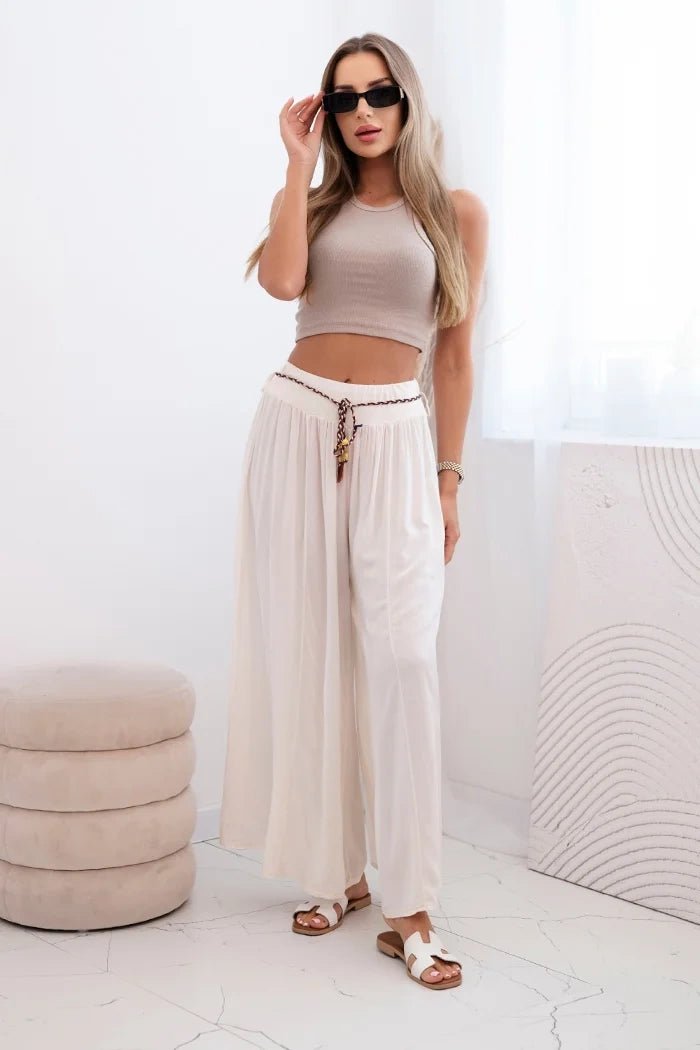 Women's wide - leg viscose trousers 81733 / – Light Beige цвет / color | Lexline Fashion