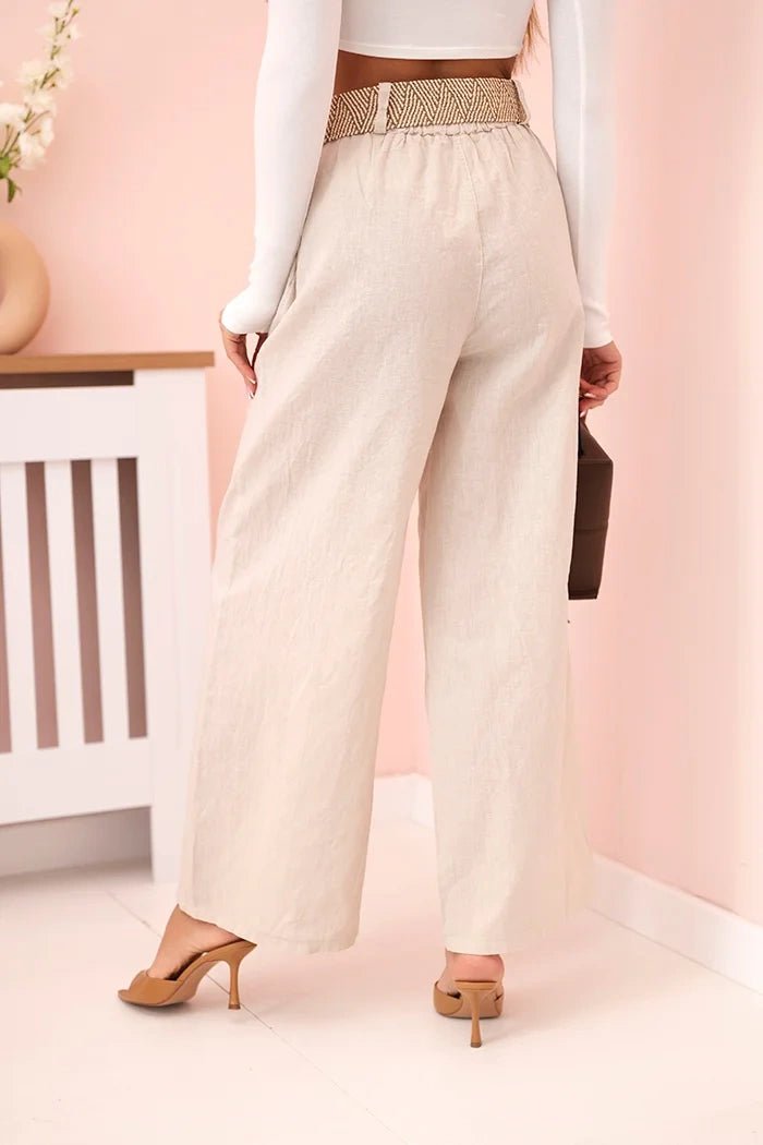 Women's wide linen trousers with a belt ART9806 - 1 / – Beige цвет / color | Lexline Fashion