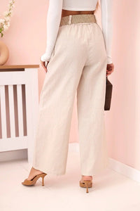 Women's wide linen trousers with a belt ART9806 - 1 / – Beige цвет / color | Lexline Fashion