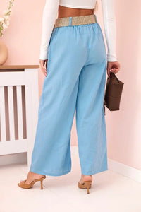 Women's wide linen trousers with a belt ART9806 - 1 / – Blue цвет / color | Lexline Fashion