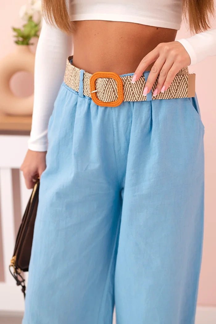 Women's wide linen trousers with a belt ART9806 - 1 / – Blue цвет / color | Lexline Fashion