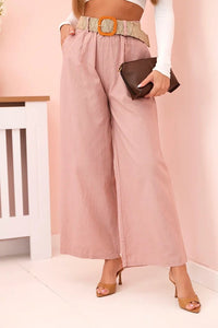 Women's wide linen trousers with a belt ART9806 - 1 / – Dark Pink цвет / color | Lexline Fashion