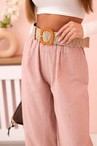 Women's wide linen trousers with a belt ART9806 - 1 / – Dark Pink цвет / color | Lexline Fashion