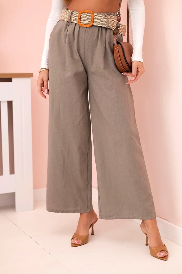 Women's wide linen trousers with a belt ART9806 - 1 / – Fango цвет / color | Lexline Fashion