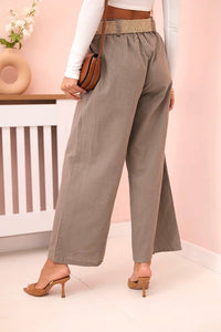 Women's wide linen trousers with a belt ART9806 - 1 / – Fango цвет / color | Lexline Fashion