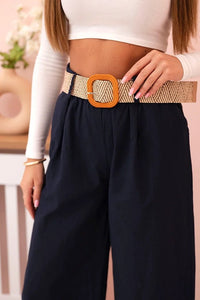 Women's wide linen trousers with a belt ART9806 - 1 / – Navy blue цвет / color | Lexline Fashion