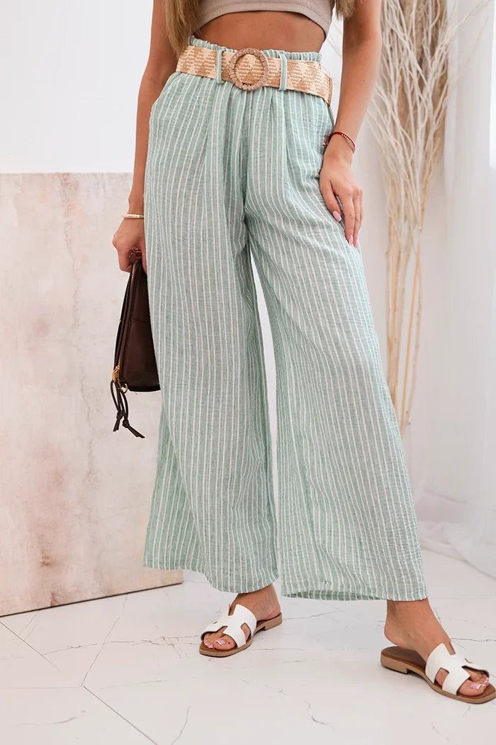 Women's wide striped viscose trousers ART9806 - 2 / – Dark Mint цвет / color | Lexline Fashion