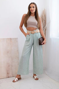 Women's wide striped viscose trousers ART9806 - 2 / – Dark Mint цвет / color | Lexline Fashion