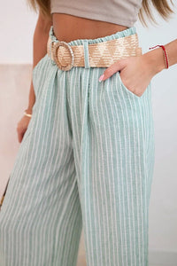 Women's wide striped viscose trousers ART9806 - 2 / – Dark Mint цвет / color | Lexline Fashion